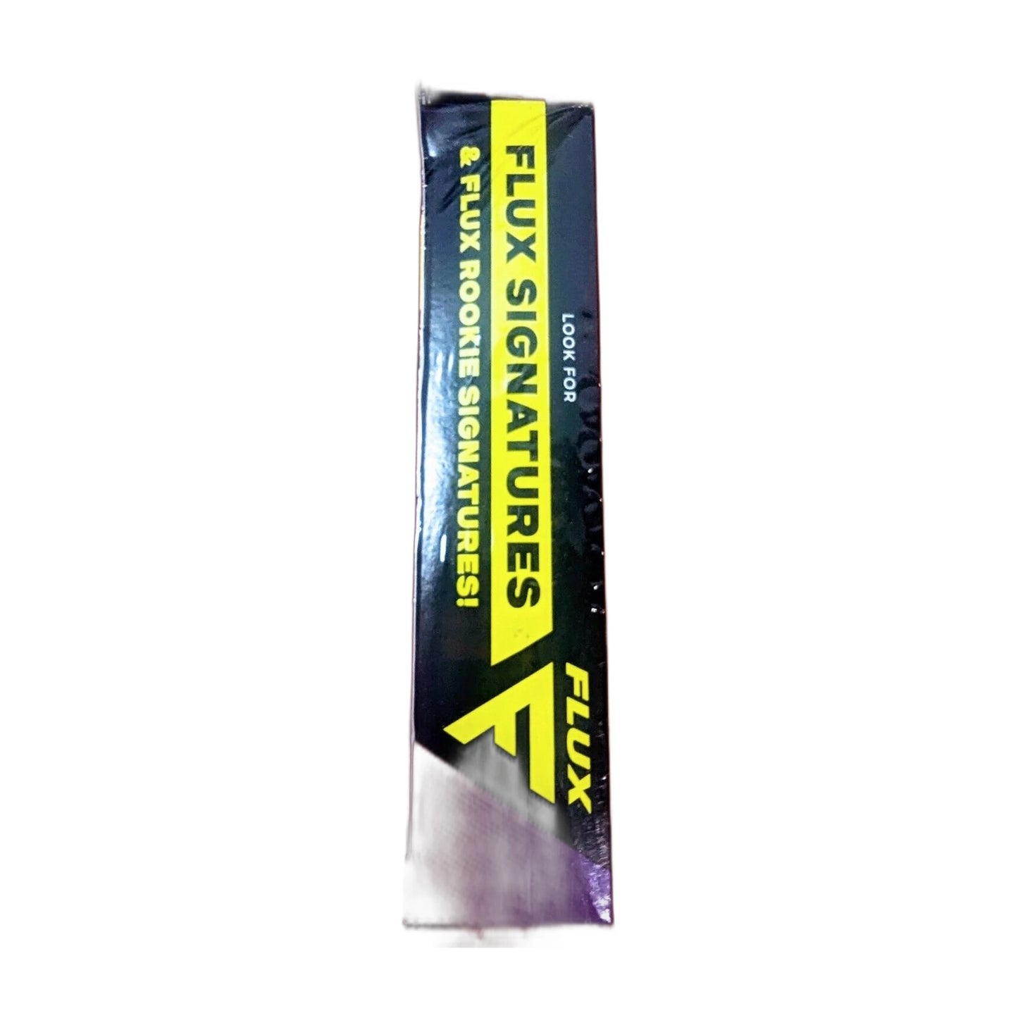 Flux product packaging with yellow text on a white background