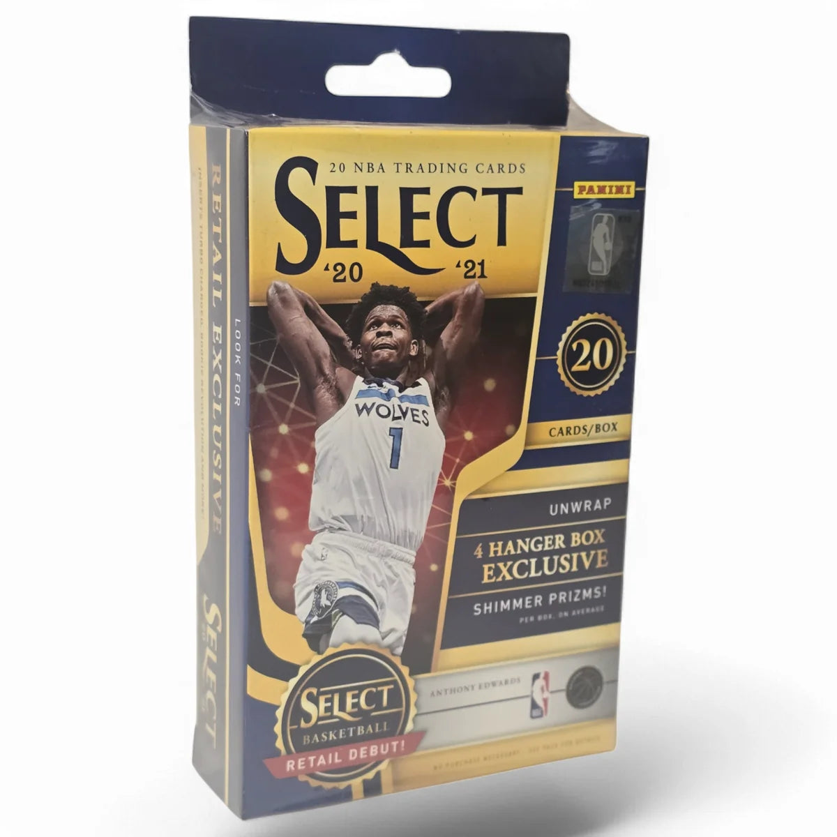 A sealed original retail packaging of 2020-21 Panini Select Basketball Hanger Box featuring an image of a basketball player on the front.