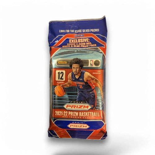 Sealed original retail packaging of 2021-22 Panini Prizm Basketball Cello Multi Pack featuring an image of a basketball player in action.