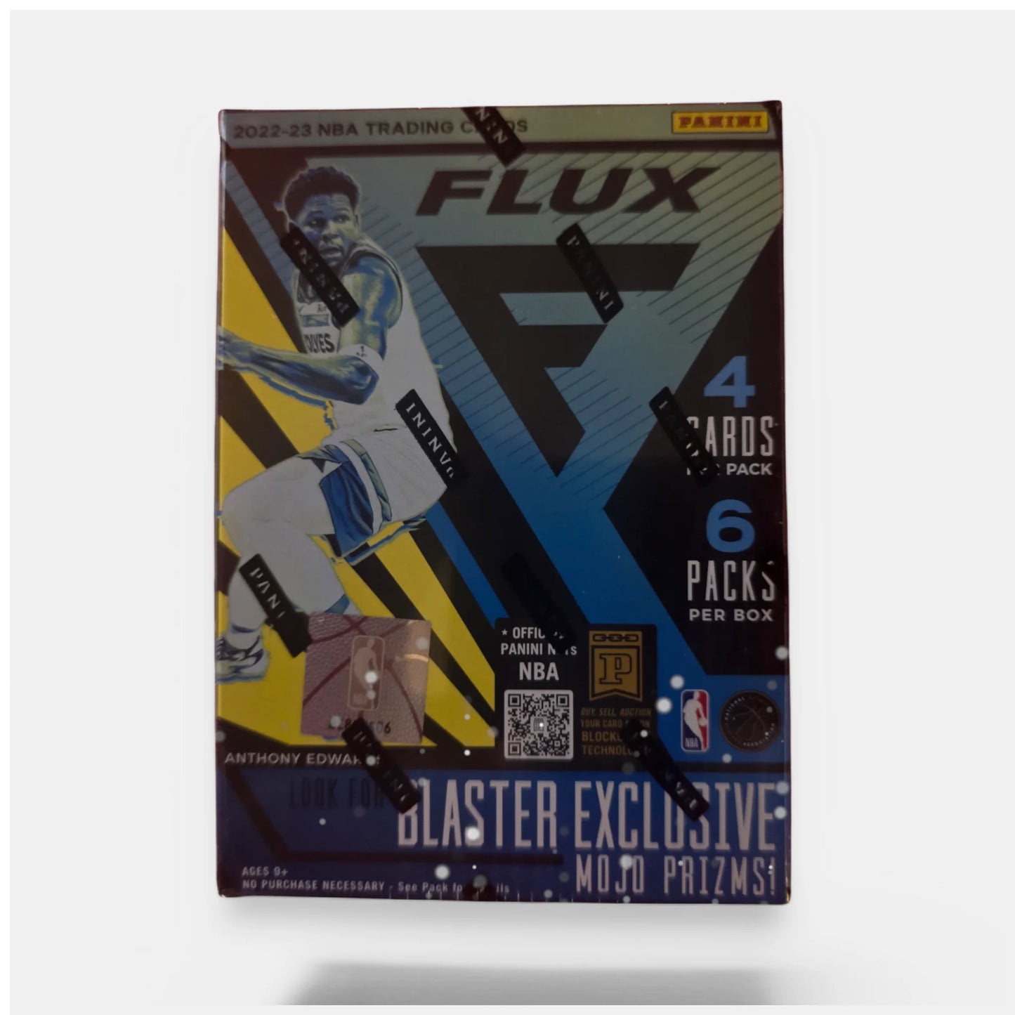Basketball trading card pack with 'Flux' branding on a white background