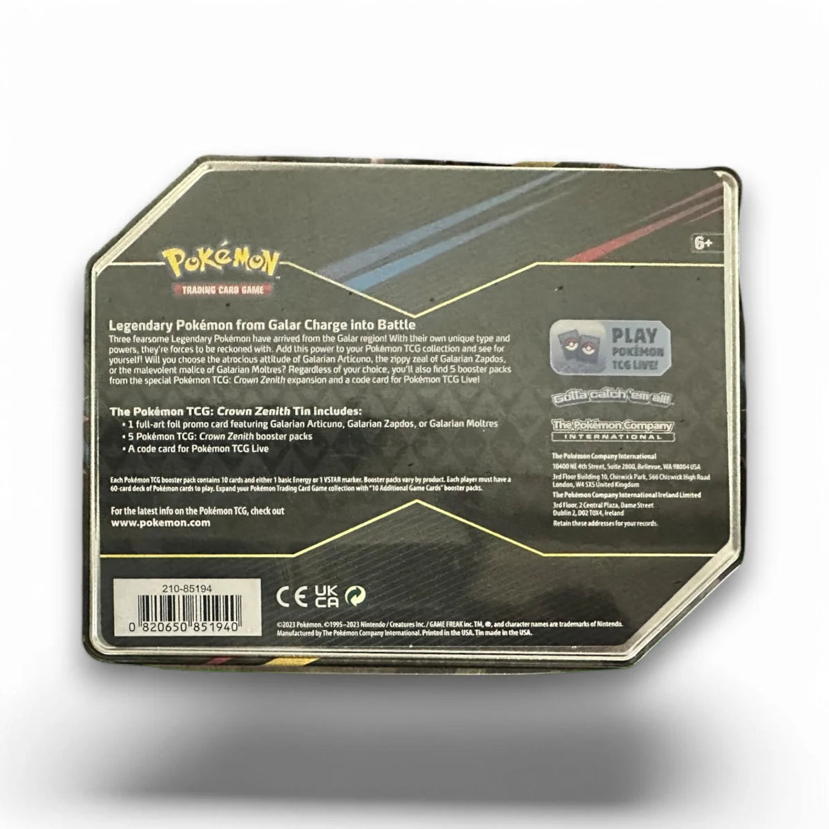 Pokemon TCG Sword & Shield 12.5 Crown Zenith Special Art 7″ Tin