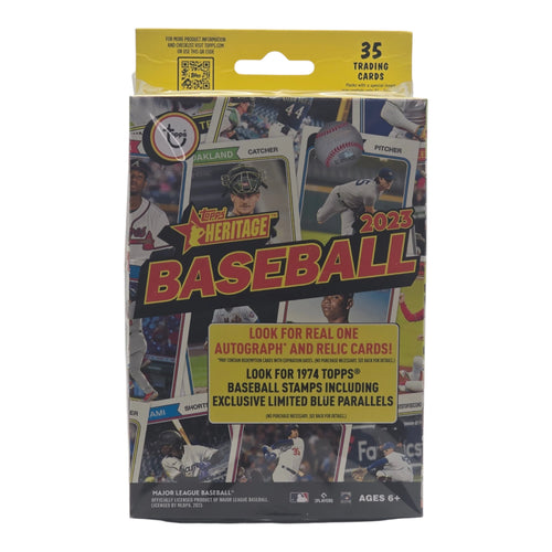 Baseball trading card pack with colorful design and text on a white background