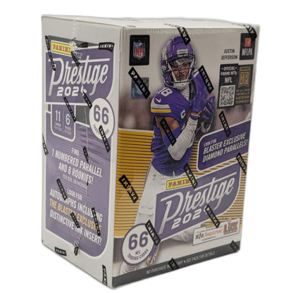 Panini Prestige 2021 trading card box with football player on the front