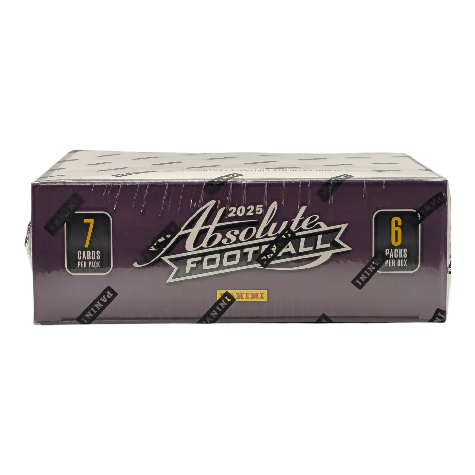 2025 Panini Absolute Football Mega Box — top panel, 7 cards per pack, 6 packs per box