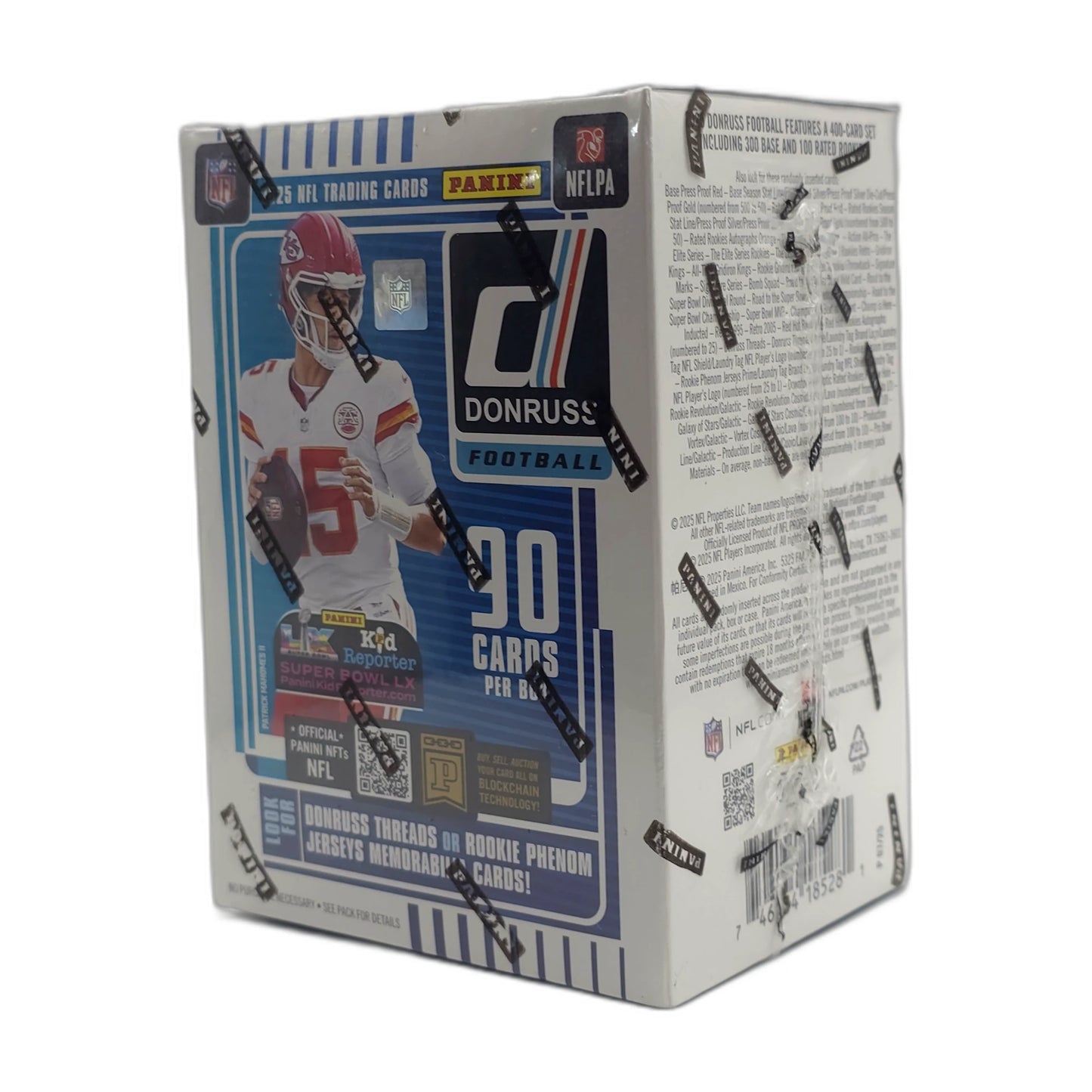 2025 Panini Donruss Football – Blaster Box (Red Hot Rookies) — top panel with pack configuration