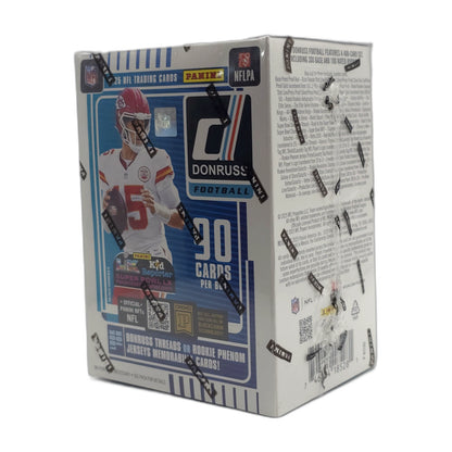 2025 Panini Donruss Football – Blaster Box (Red Hot Rookies) — top panel with pack configuration