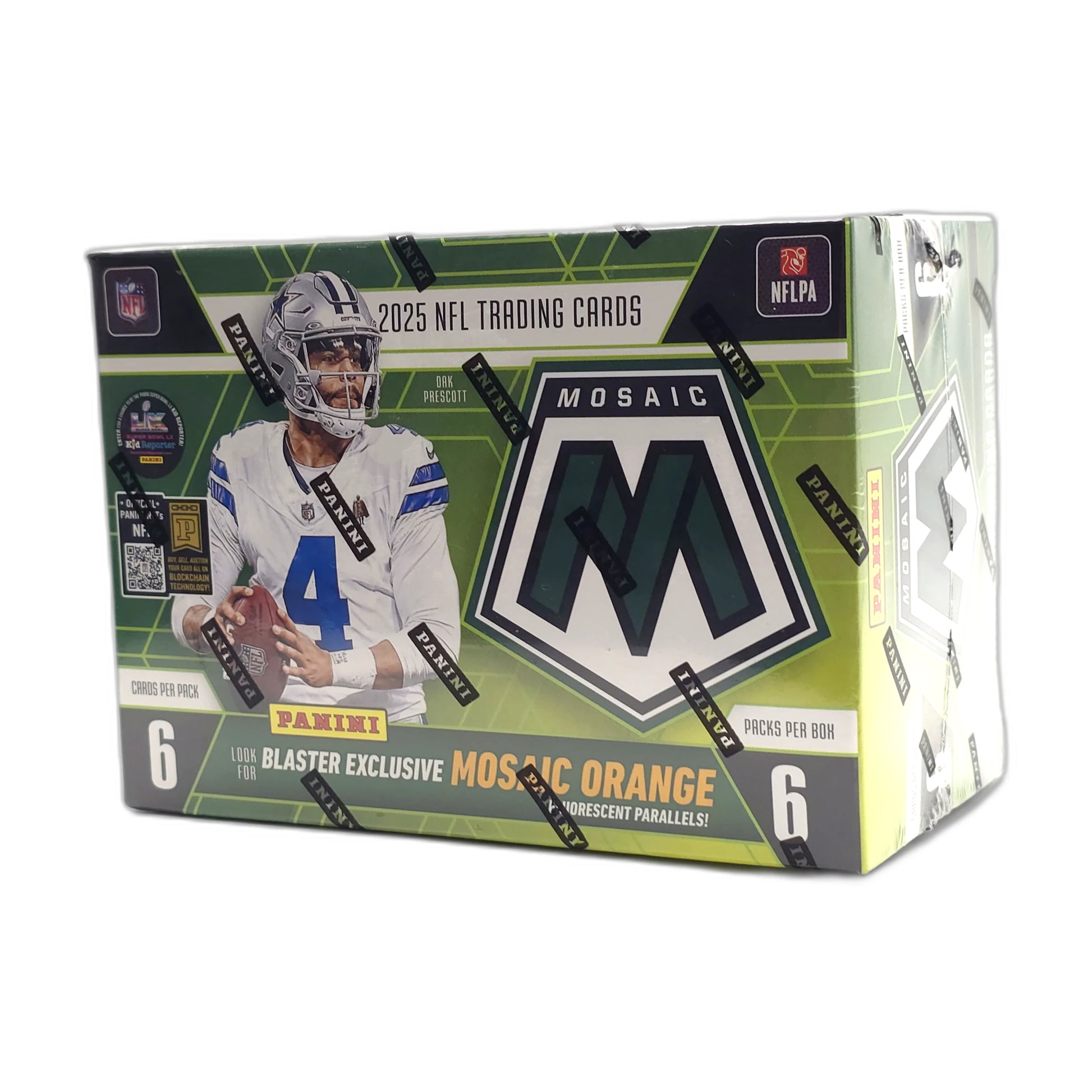 2025 Panini Mosaic Football – Blaster Box — top panel with pack configuration