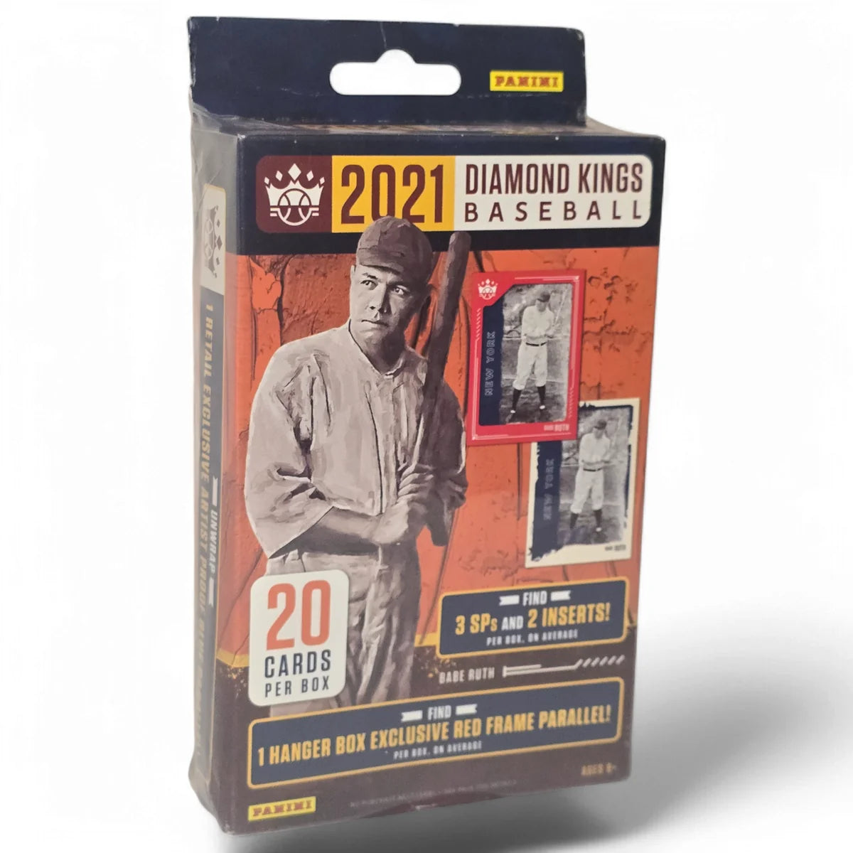 A sealed hanger box of 2021 Panini Diamond Kings Baseball cards, featuring an image of a vintage baseball player on the front.