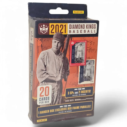 A sealed hanger box of 2021 Panini Diamond Kings Baseball cards, featuring an image of a vintage baseball player on the front.