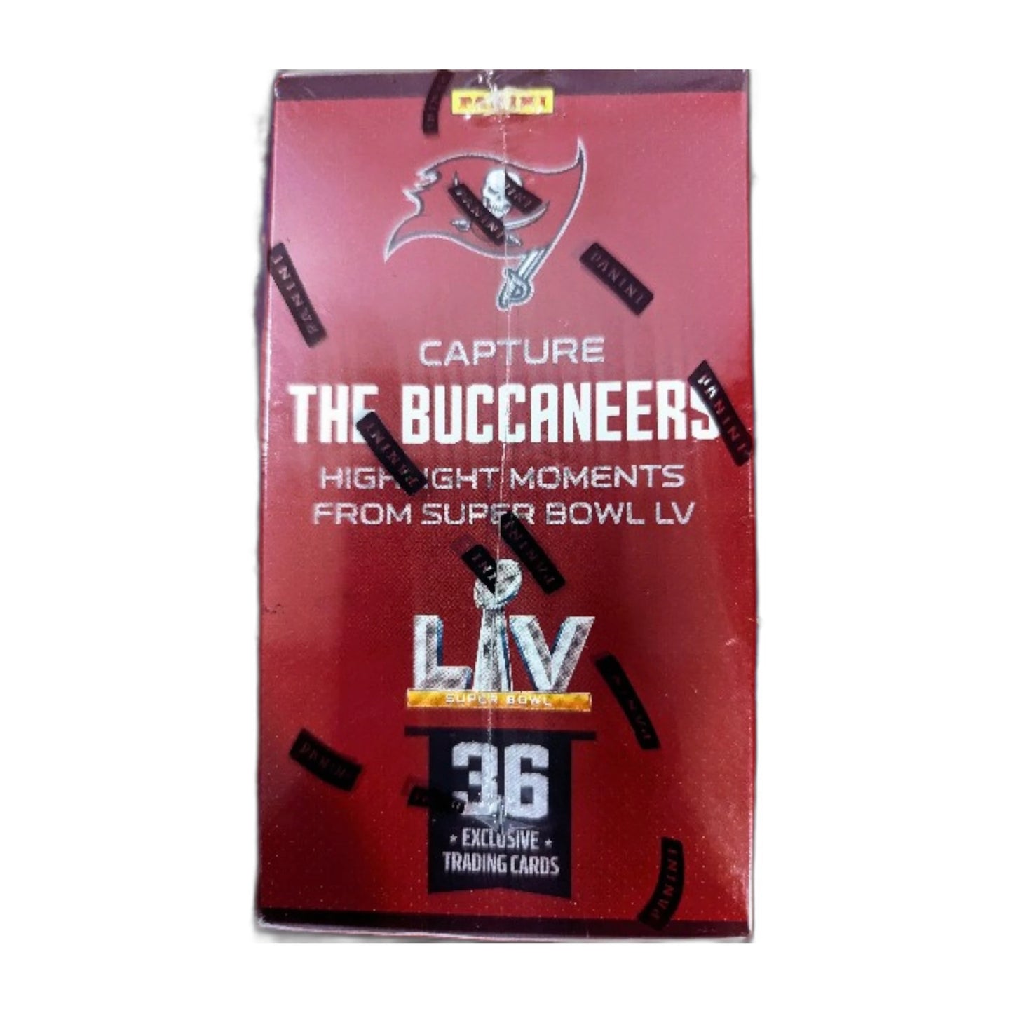 Trading card pack featuring the Tampa Bay Buccaneers with Super Bowl LV branding.