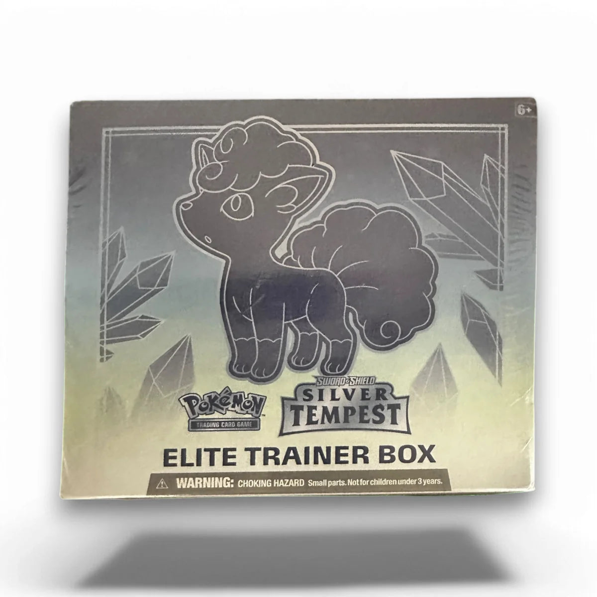 A Pokémon TCG Silver Tempest Elite Trainer Box featuring an illustration of a Vulpix character from the Pokémon series.